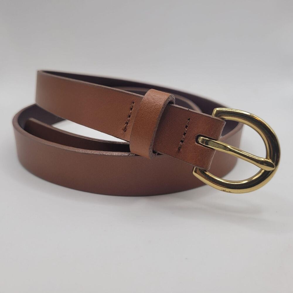 Ann Taylor Belt XS Brown Leather Gold Buckle Skinny Dress Classic Minimalist USA